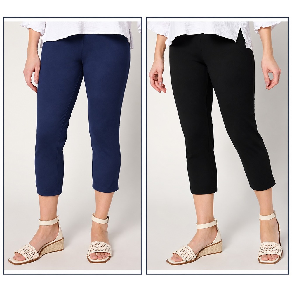 Women With Control Petite Set of 2 Slim Leg 86/14 Crop Pants Black/Navy, PS